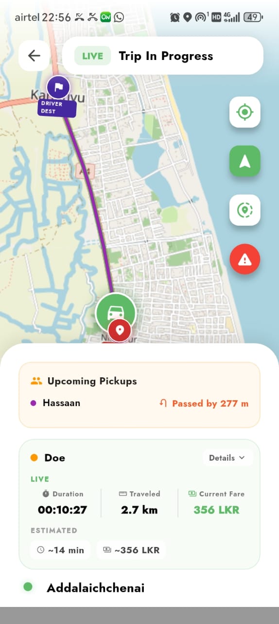 On The Way live trip tracking with map, distance and ETA